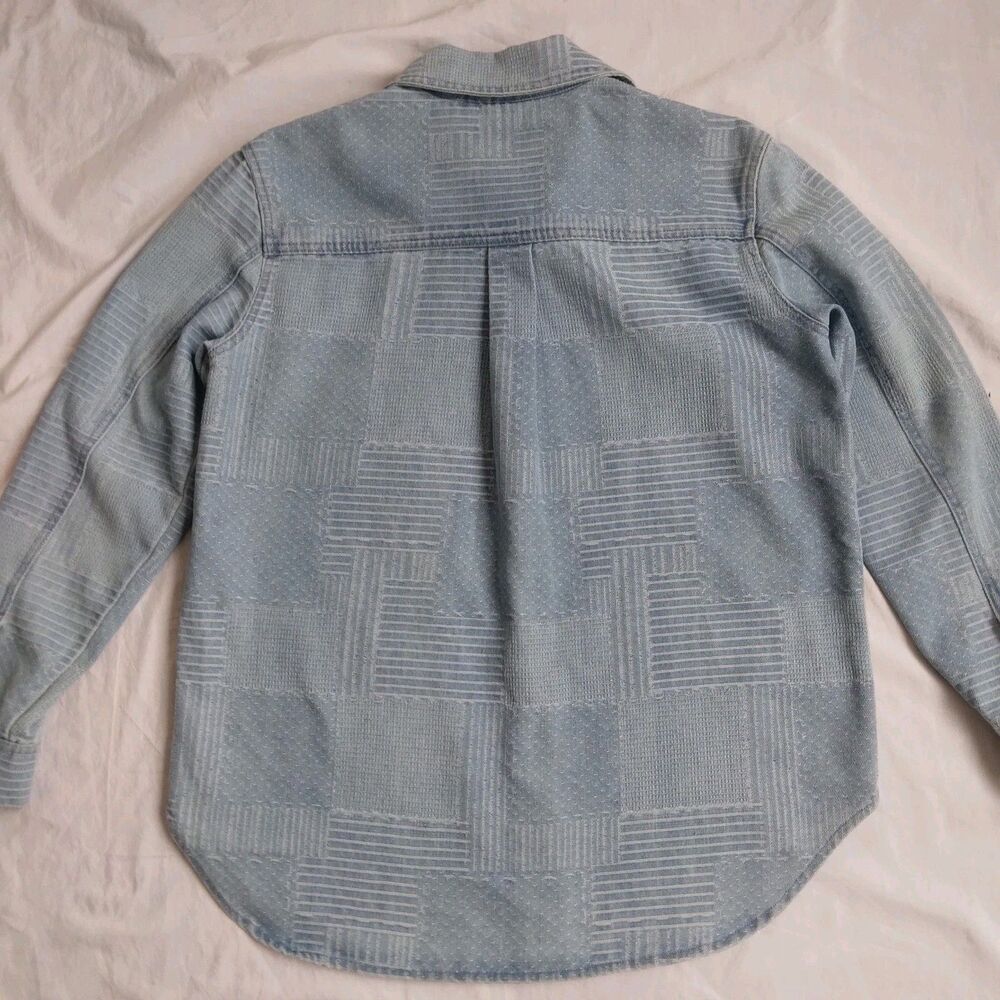 Bagatelle Collection Denim Shirt Shacket Textured Patchwork Button Down Womens M - Picture 9 of 12